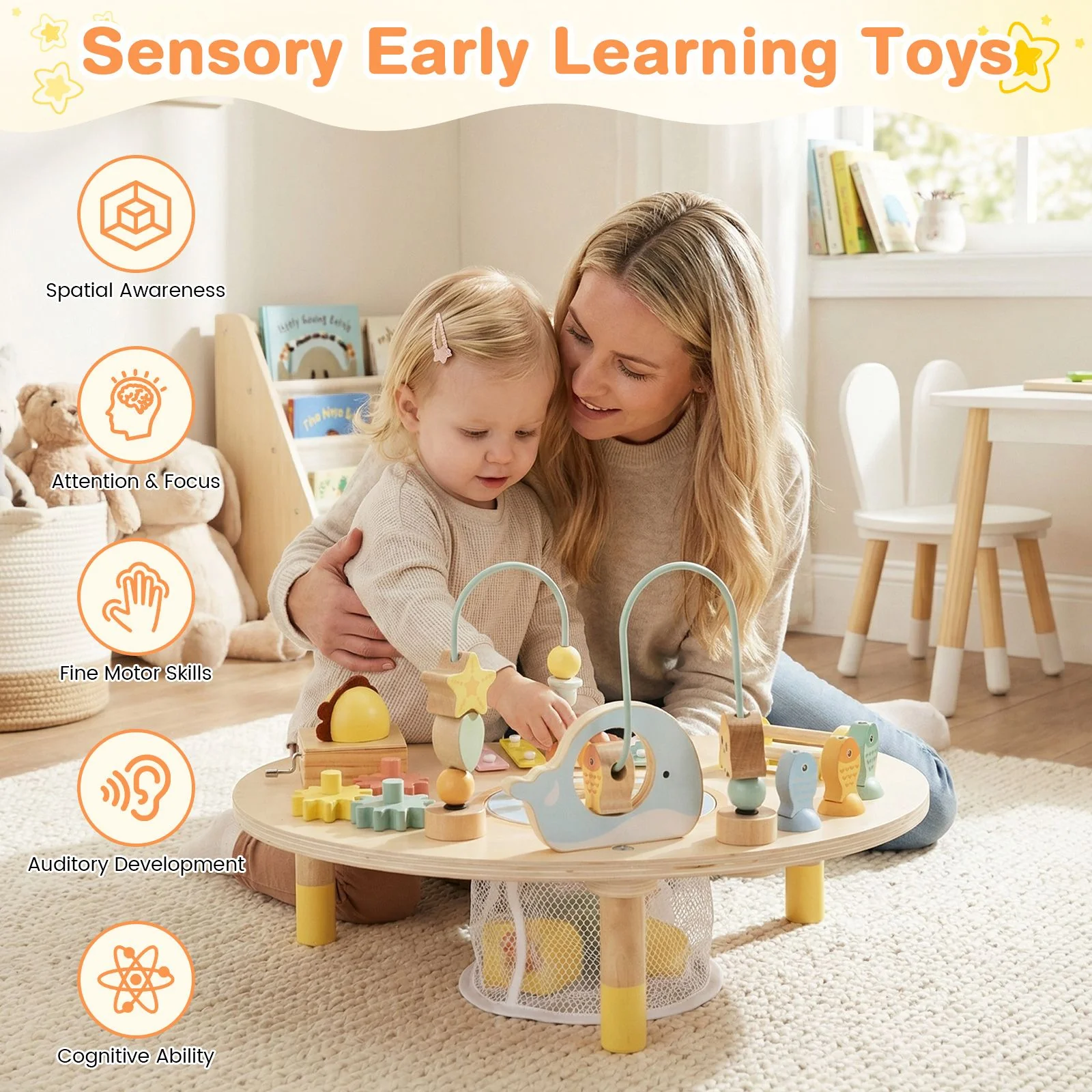 Wooden Musical Play Table with Bead Maze and Music Box for Boys and Girls - Image 6