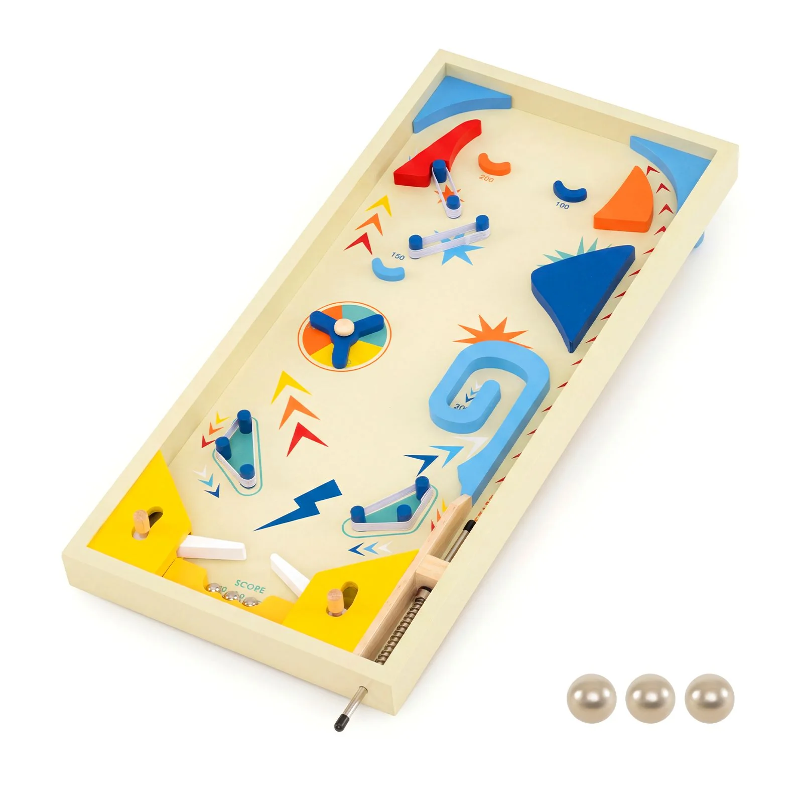 Wooden Pinball Machine with 3 Balls for Kids 6+ and Adults