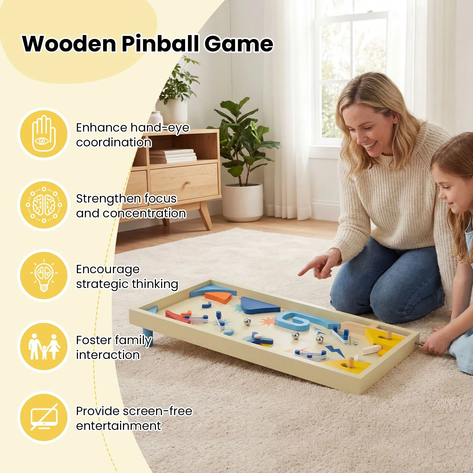 Wooden Pinball Machine with 3 Balls for Kids 6+ and Adults - Image 5