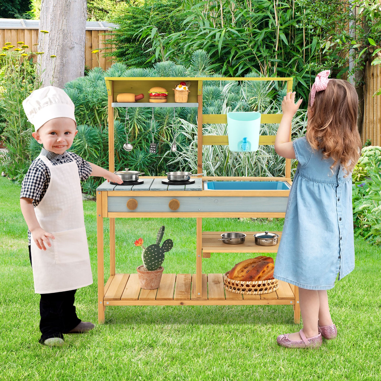 Wooden Play Kitchen Set, Fun Backyard Play Kitchen Toy for Toddlers - Image 3