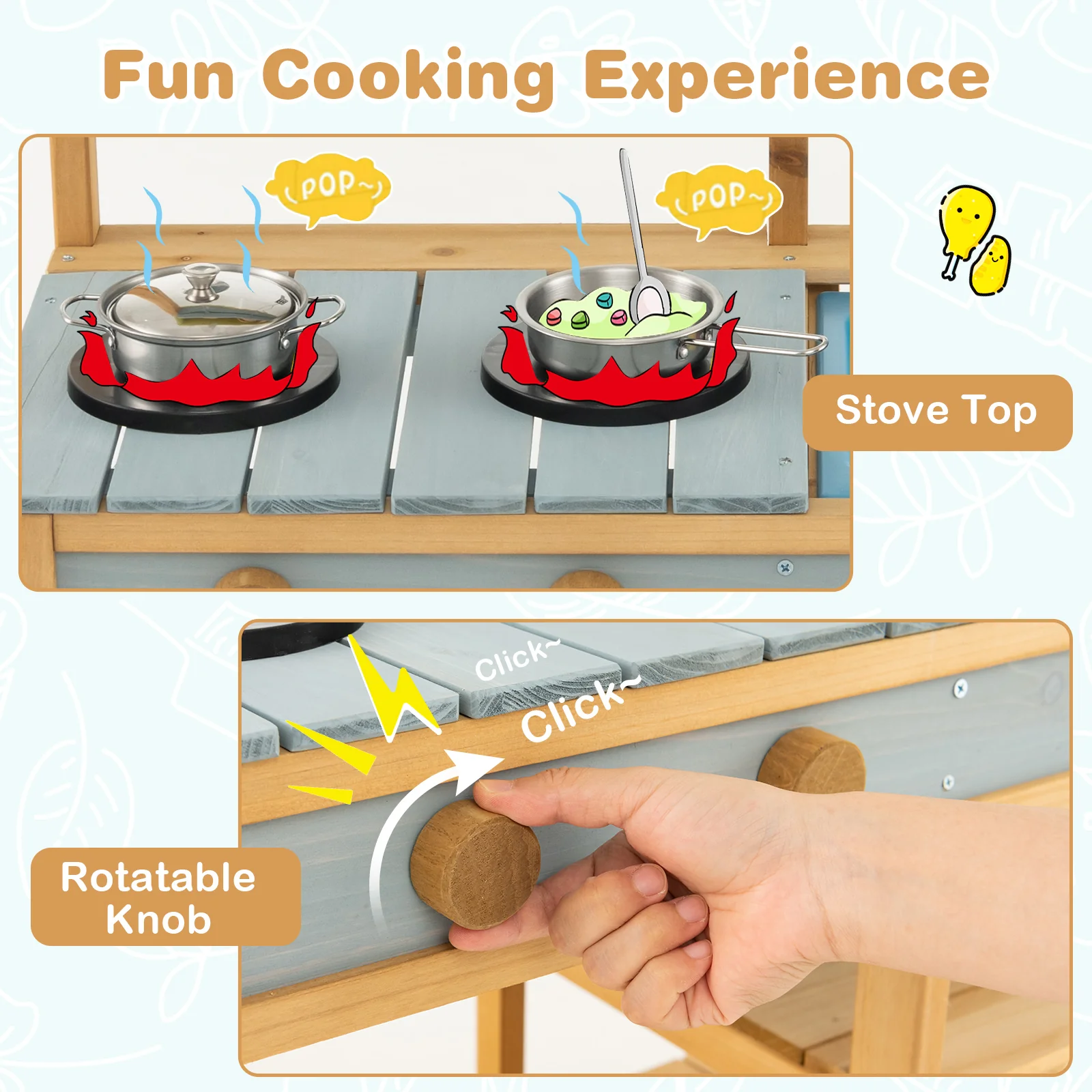 Wooden Play Kitchen Set, Fun Backyard Play Kitchen Toy for Toddlers - Image 4