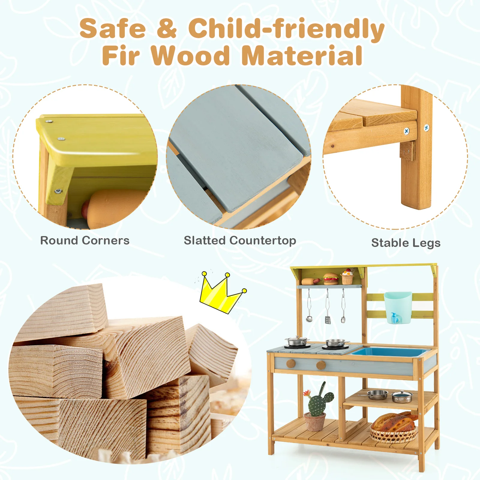 Wooden Play Kitchen Set, Fun Backyard Play Kitchen Toy for Toddlers - Image 6