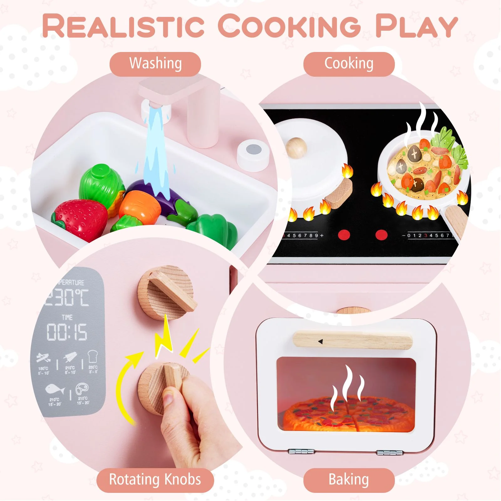 Wooden Play Kitchen with Stove and Cooking Accessories - Image 8