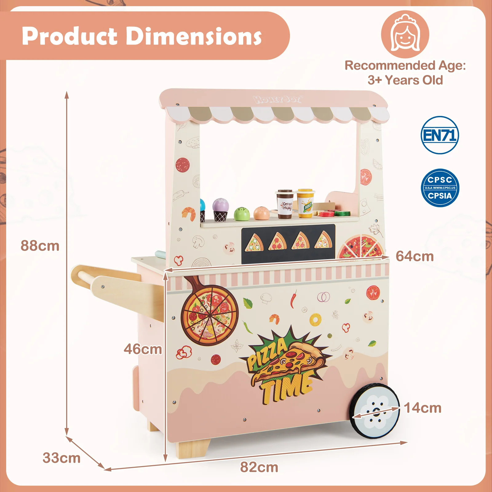 Wooden Pretend Play Snack Cart with Oven and Magnetic Blackboard - Image 3