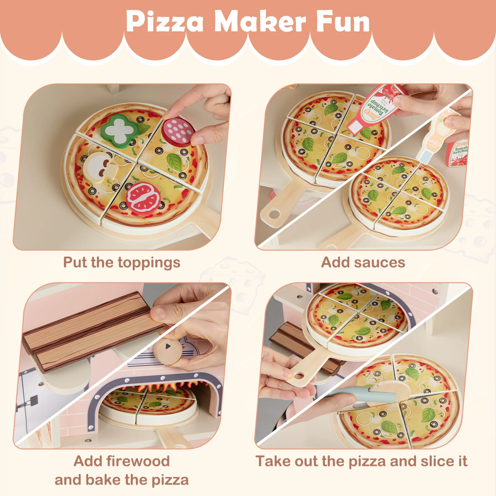 Wooden Pretend Play Snack Cart with Oven and Magnetic Blackboard - Image 5
