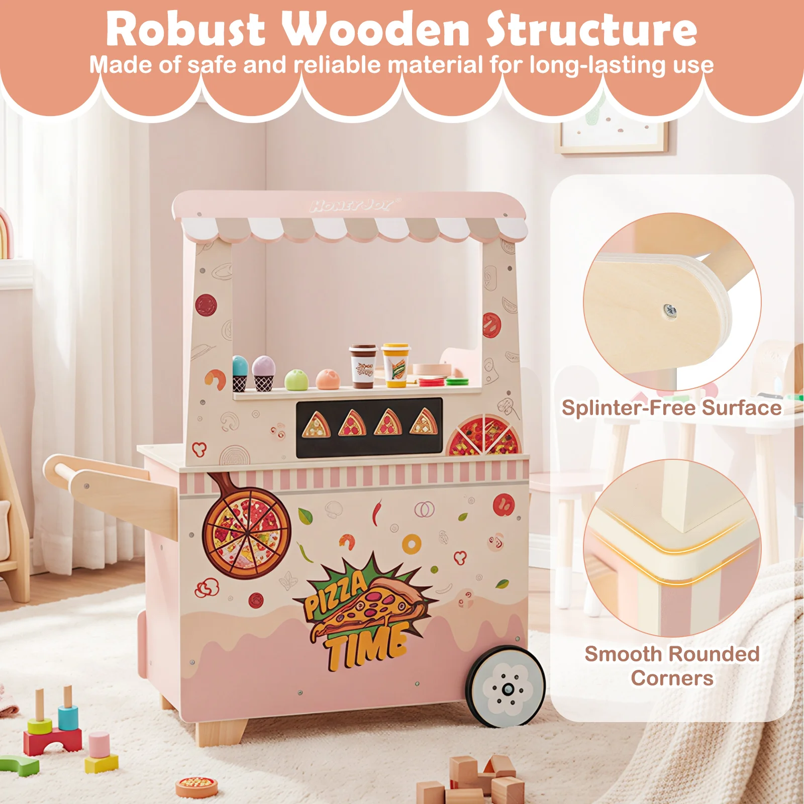 Wooden Pretend Play Snack Cart with Oven and Magnetic Blackboard - Image 8