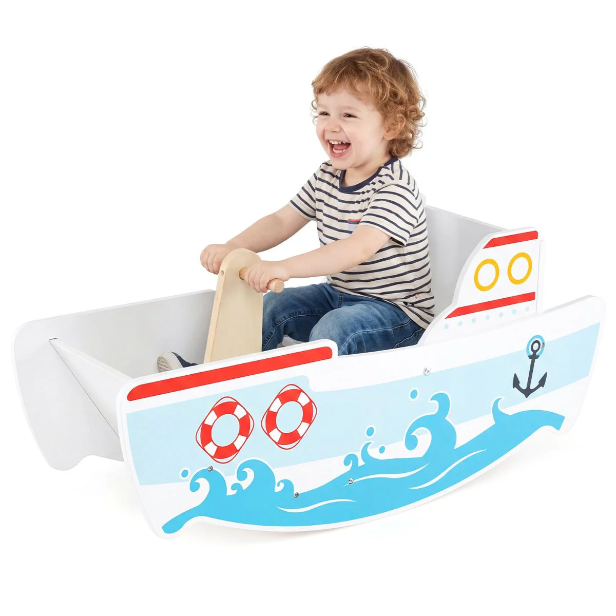 Wooden Rocking Ship with Nautical Theme for 1-5 Years Old Kids