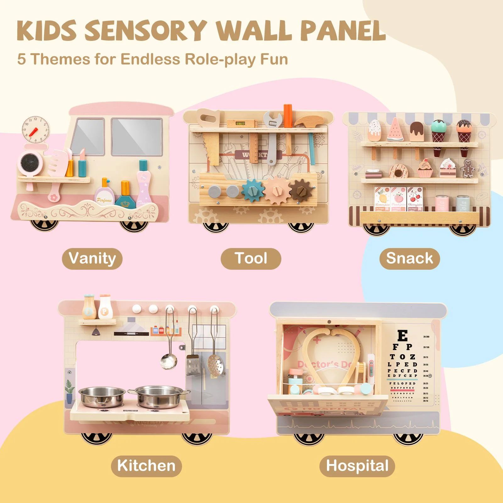 Wooden Sensory Wall Panel with Vanity for Kids - Image 3
