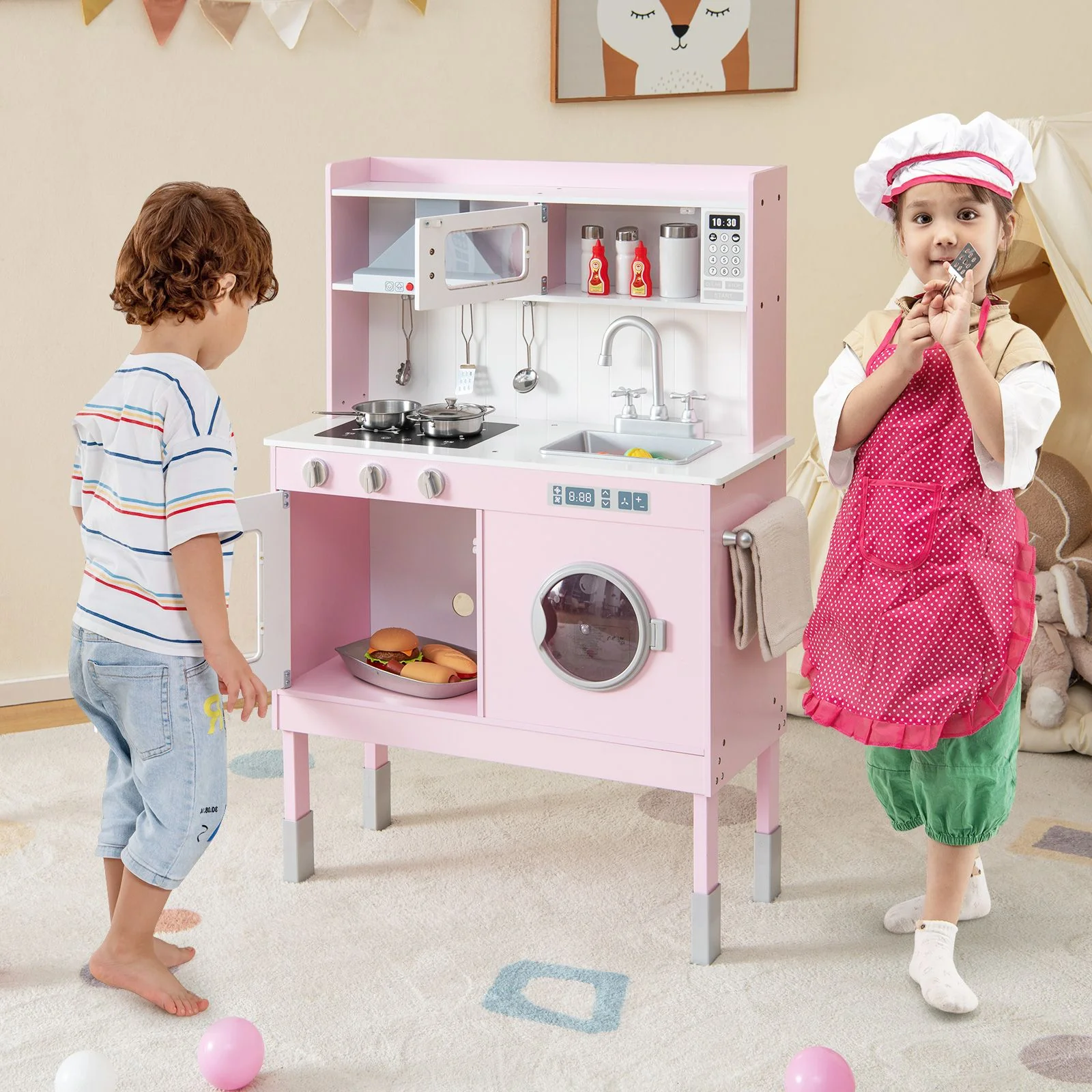 Wooden Toddler Kitchen Playset with Cookware Accessories for Kids - Image 2