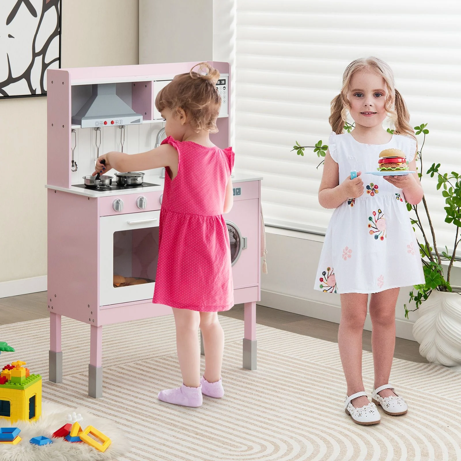 Wooden Toddler Kitchen Playset with Cookware Accessories for Kids - Image 3