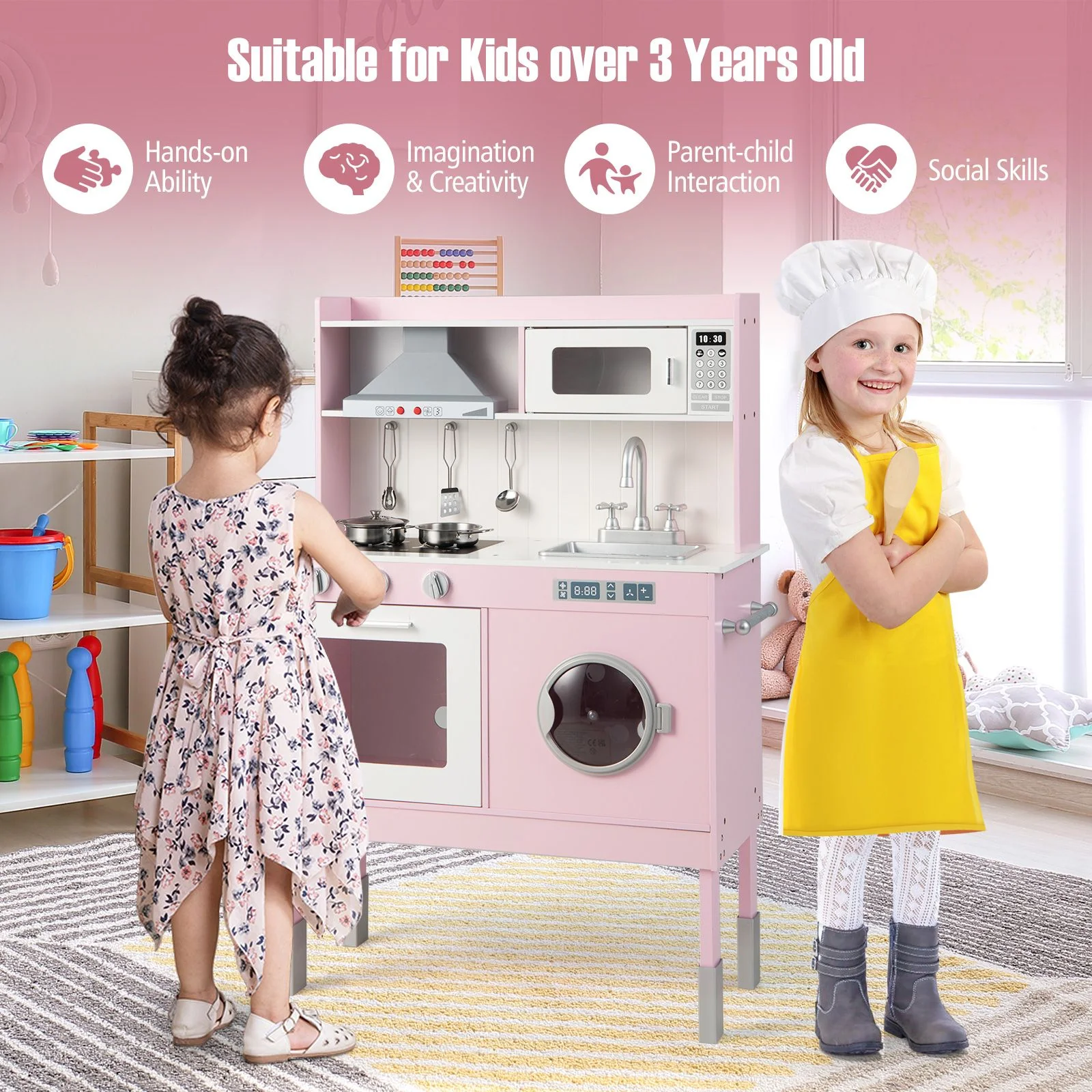 Wooden Toddler Kitchen Playset with Cookware Accessories for Kids - Image 4