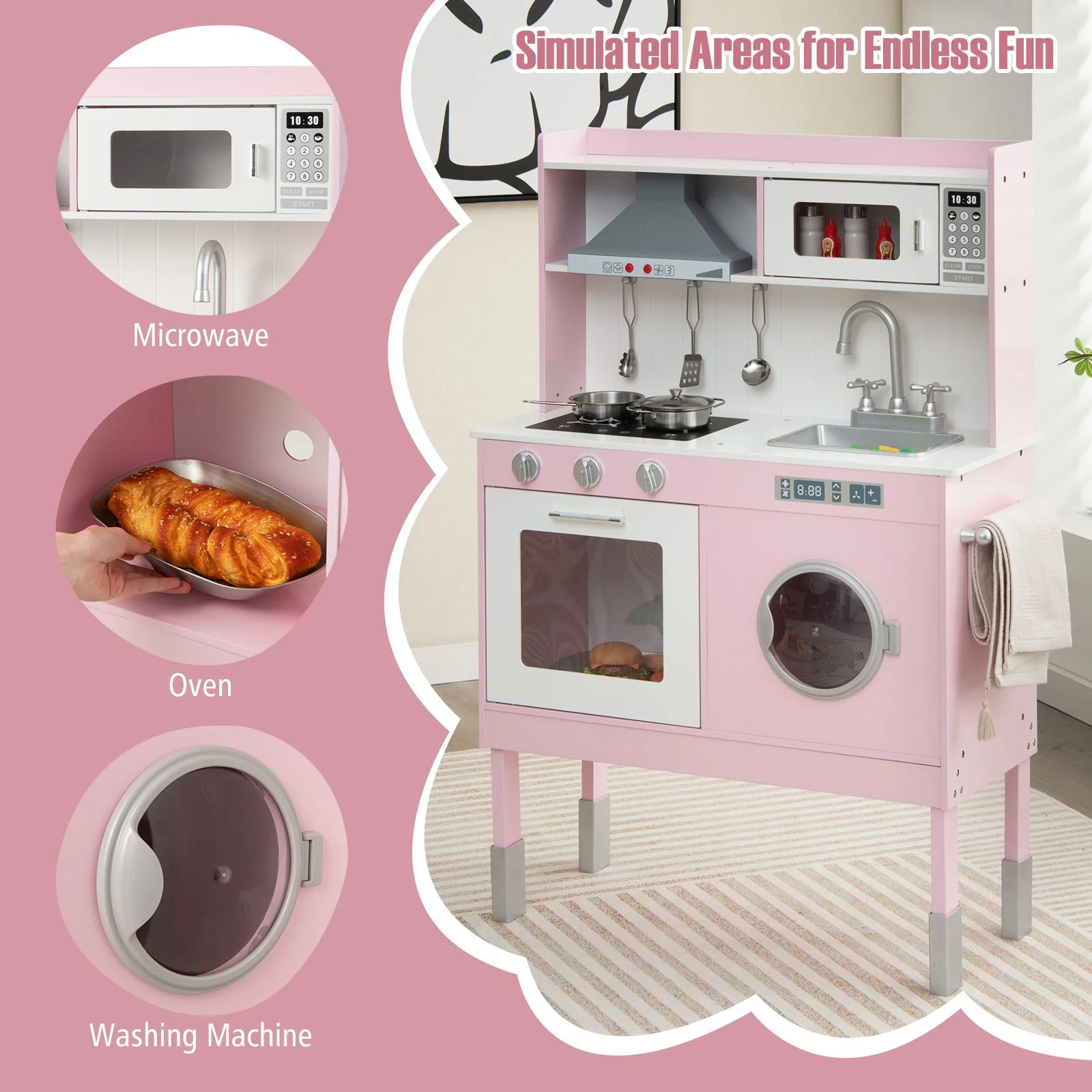 Wooden Toddler Kitchen Playset with Cookware Accessories for Kids - Image 5
