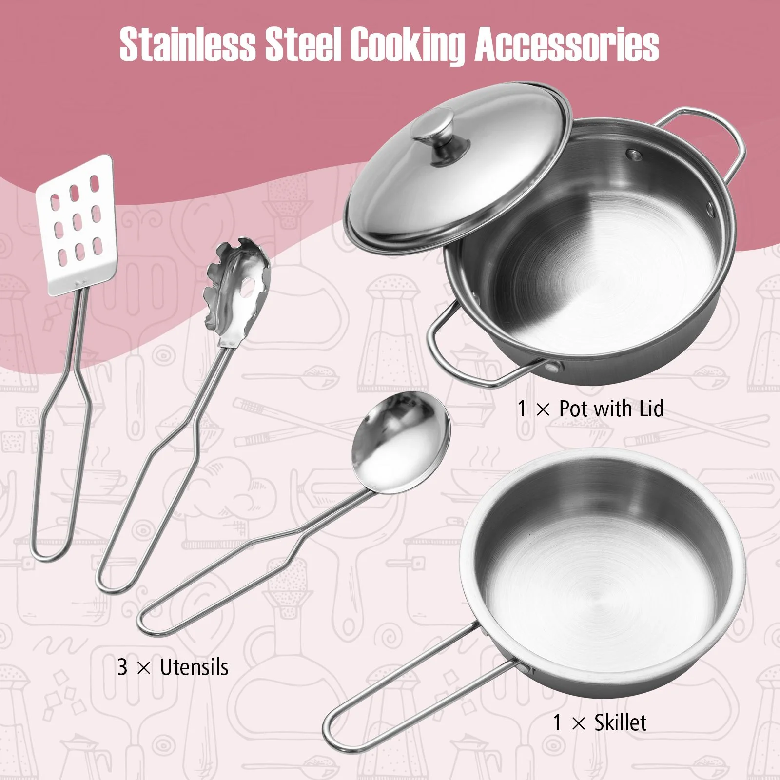 Wooden Toddler Kitchen Playset with Cookware Accessories for Kids - Image 8