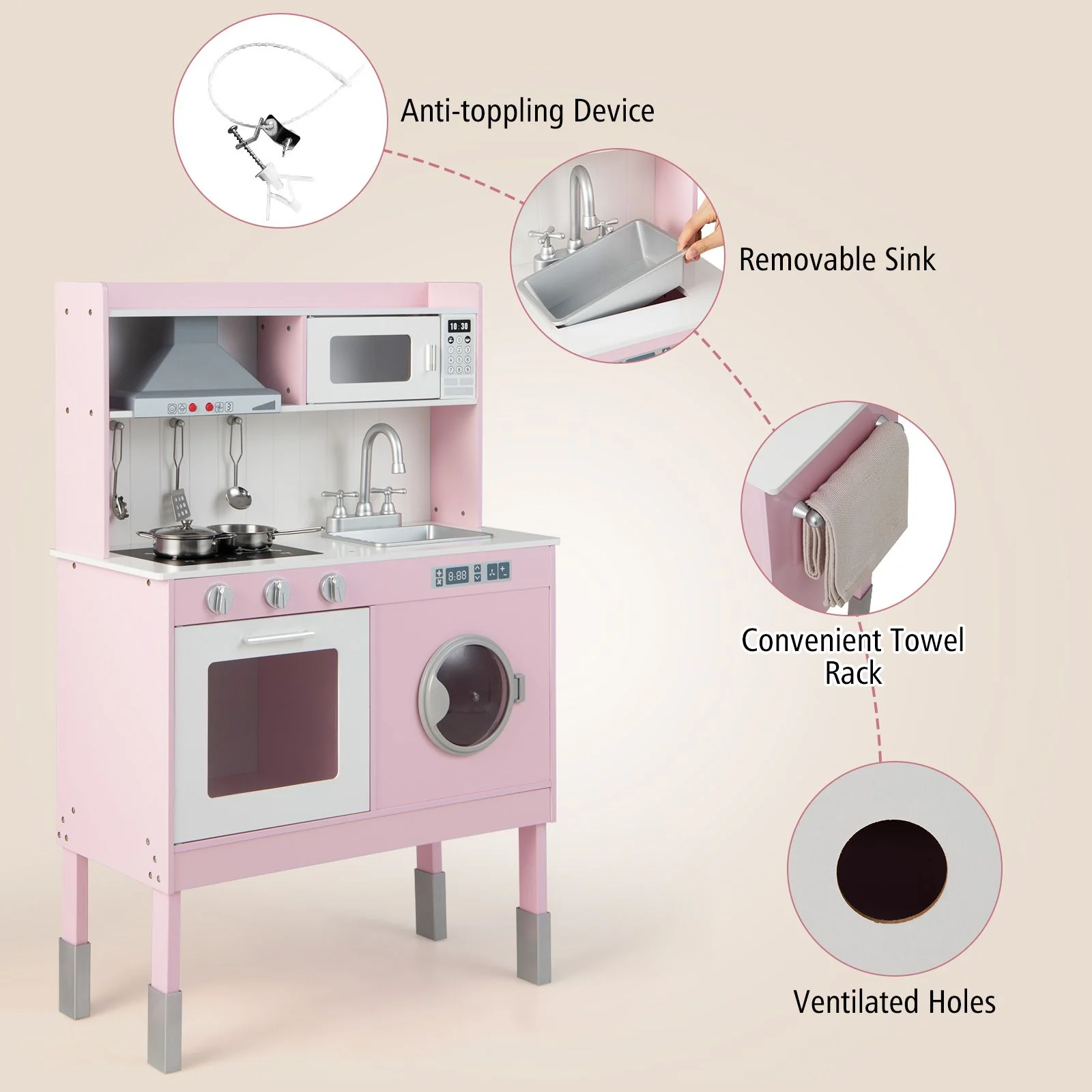 Wooden Toddler Kitchen Playset with Cookware Accessories for Kids - Image 9