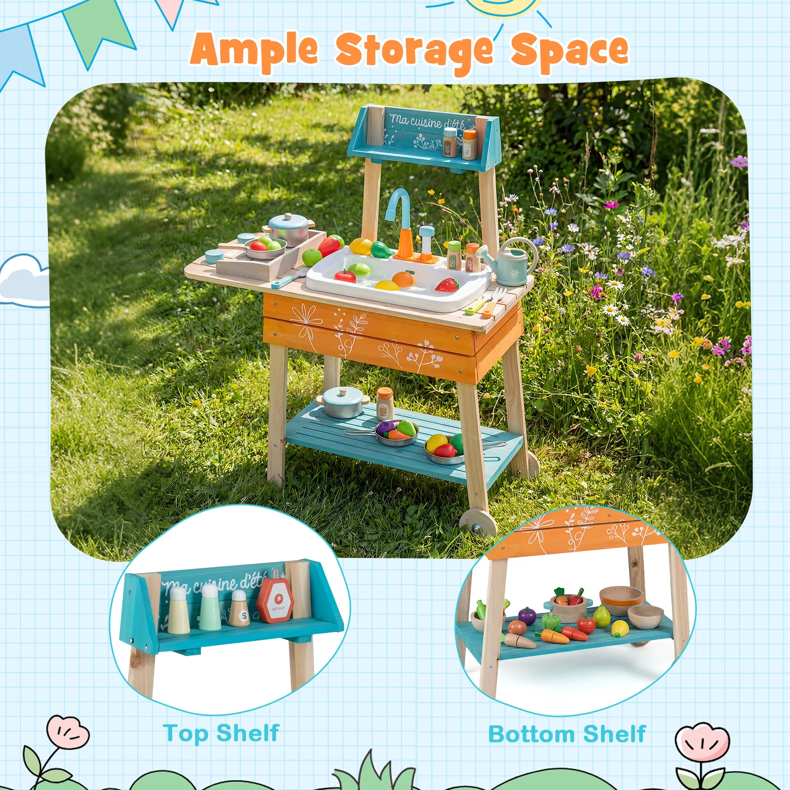 Wooden Toy Kitchen Playset with Removable Sink and Circulation Faucet - Image 6