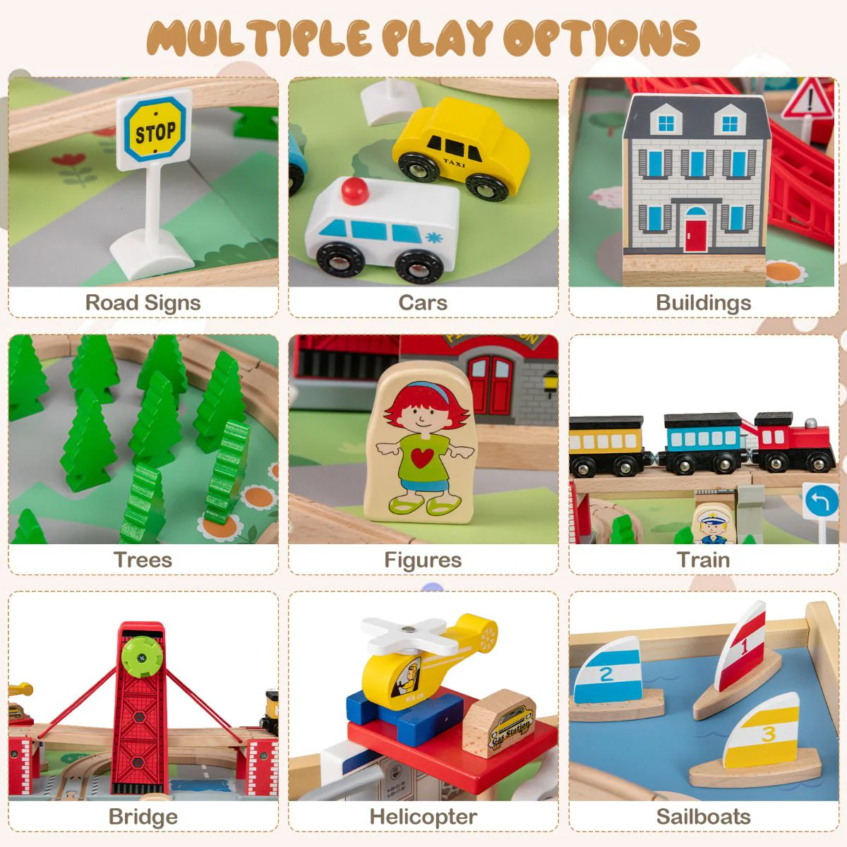 Wooden Train Table Multipurpose Activity Play Table with 3 Storage Bins - Image 6