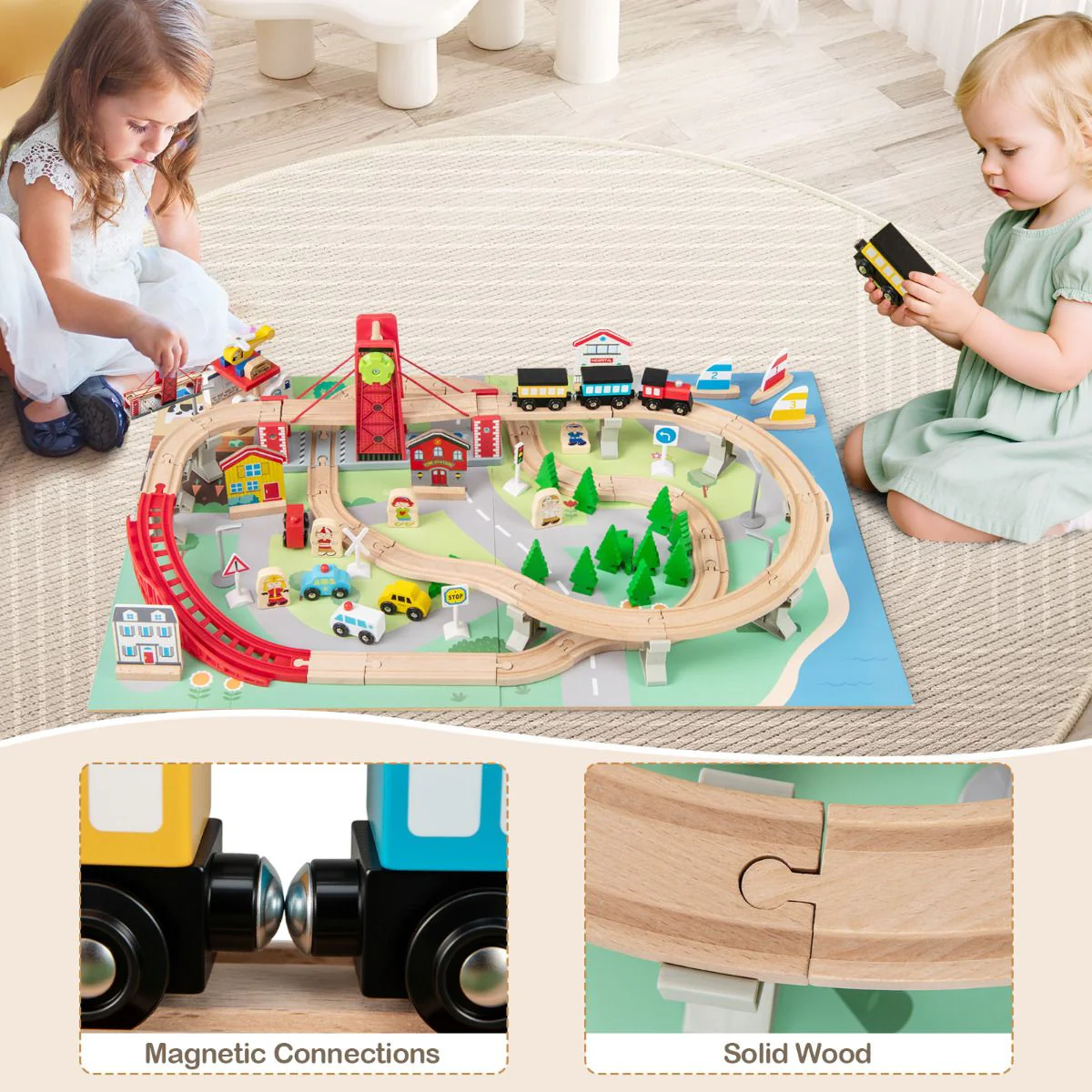 Wooden Train Table Multipurpose Activity Play Table with 3 Storage Bins - Image 7